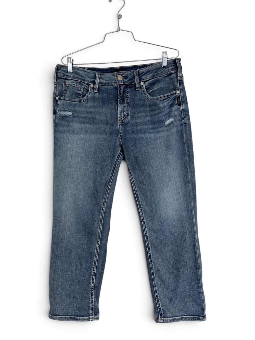 Silver Jeans Suki Capri 33  Distressed Stretch Blue Jeans